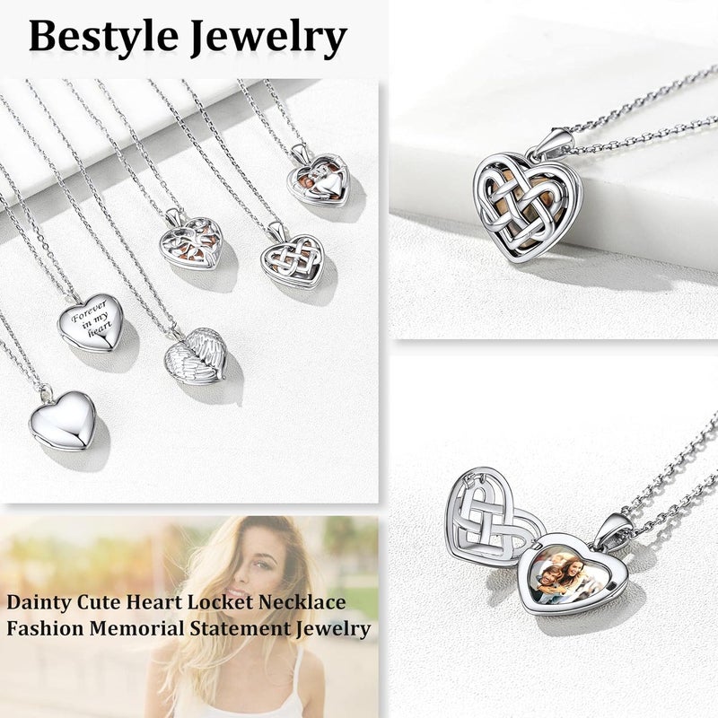 Bestyle Sterling Silver Heart Locket Necklace for Women, Dainty Cute Small Heart Locket Pendant in Gold/Rose Gold/Silver, Love Statement Jewelry Gift for Mother Wife - Image 2